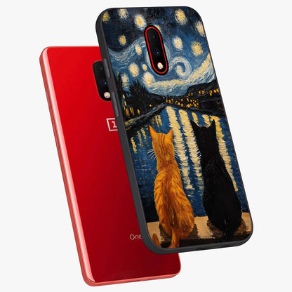 Starry River Cats Glass Case displayed in angled mockup highlighting charming feline illustration with dreamy night aesthetic.