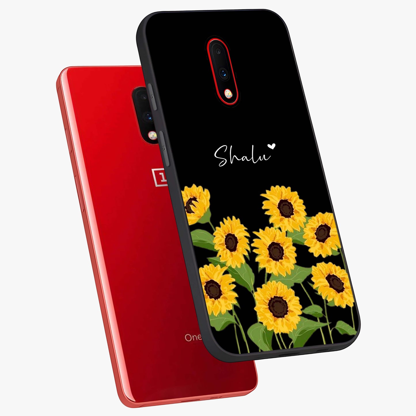 Sunflower Chic Mood Custom Name Glass Case displayed in angled mockup highlighting vibrant sunflower design with custom name feature.