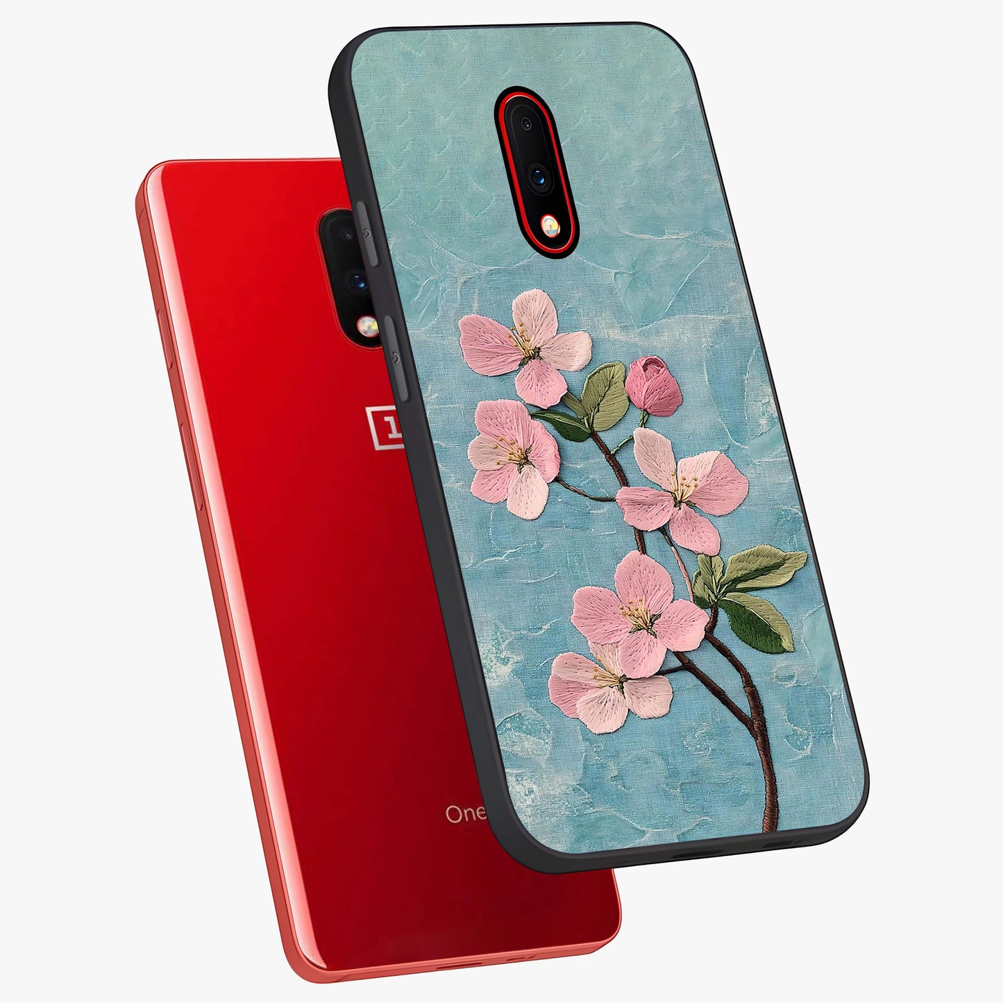Threaded Blossom Breeze Glass Case displayed in angled mockup highlighting elegant floral design with soft aesthetic style.