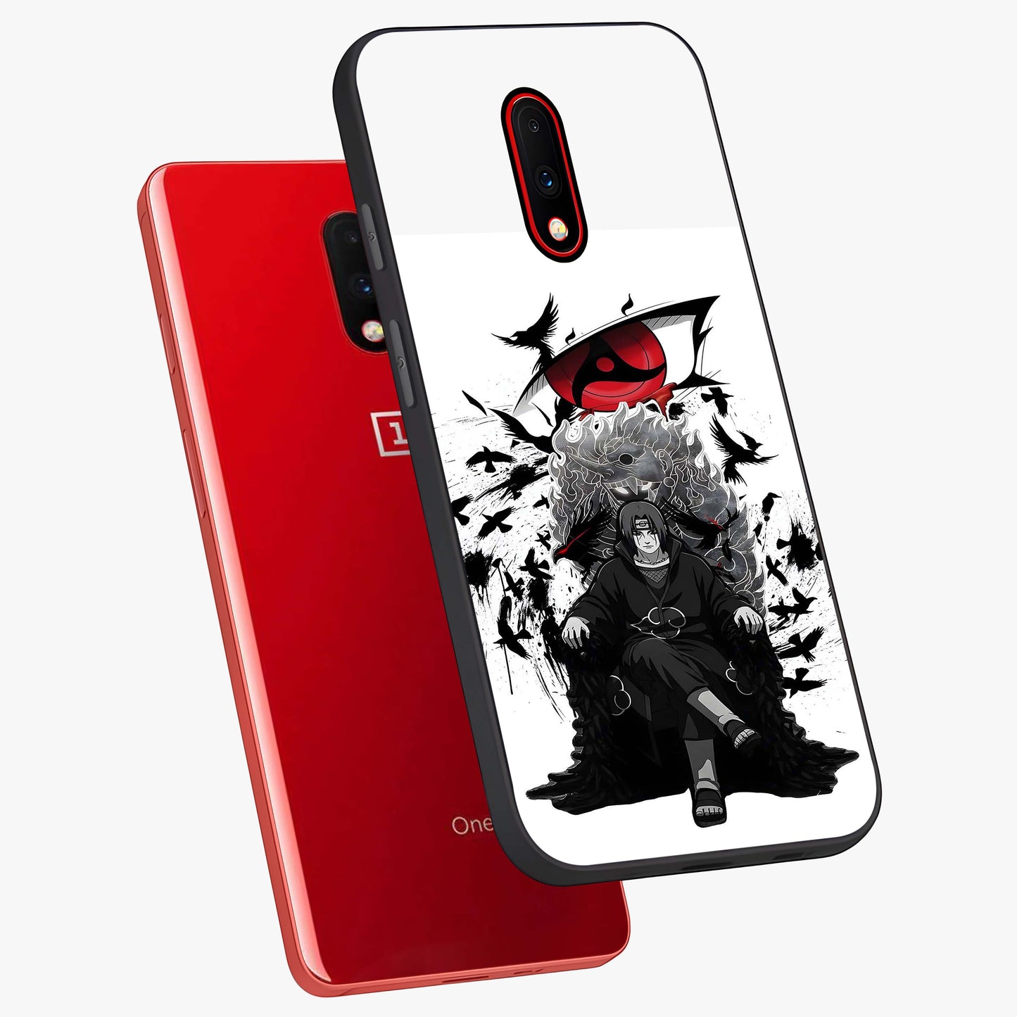 Uchiha Shadow Throne Glass Case displayed in angled mockup highlighting glowing aquatic design with celestial aesthetic.