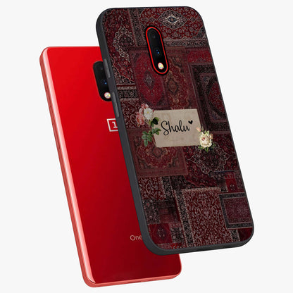 Velvet Wine Pattern Custom Name Glass Case displayed in angled mockup highlighting decorative velvet inspired design with custom name feature.