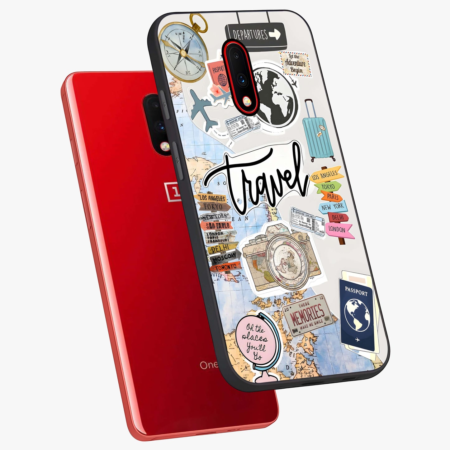 Wanderlust Journal Glass Case displayed in angled mockup highlighting adventure themed design with aesthetic travel vibe.