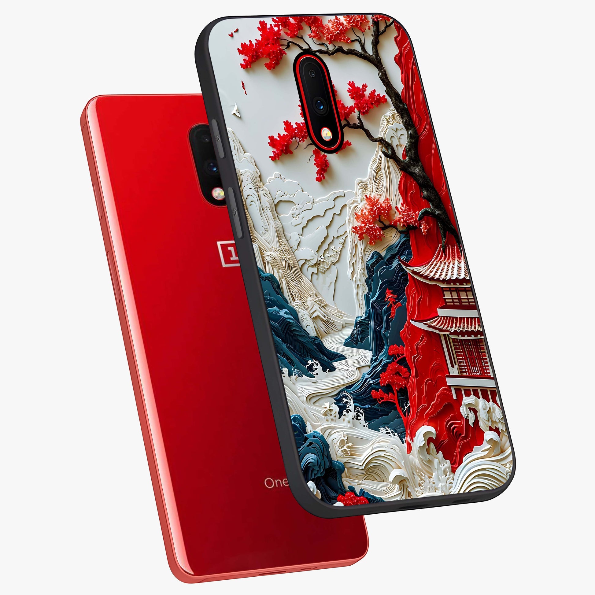 Whispers Of Sakura Waves Glass Case displayed in angled mockup highlighting flowing sakura design with soft floral aesthetic.