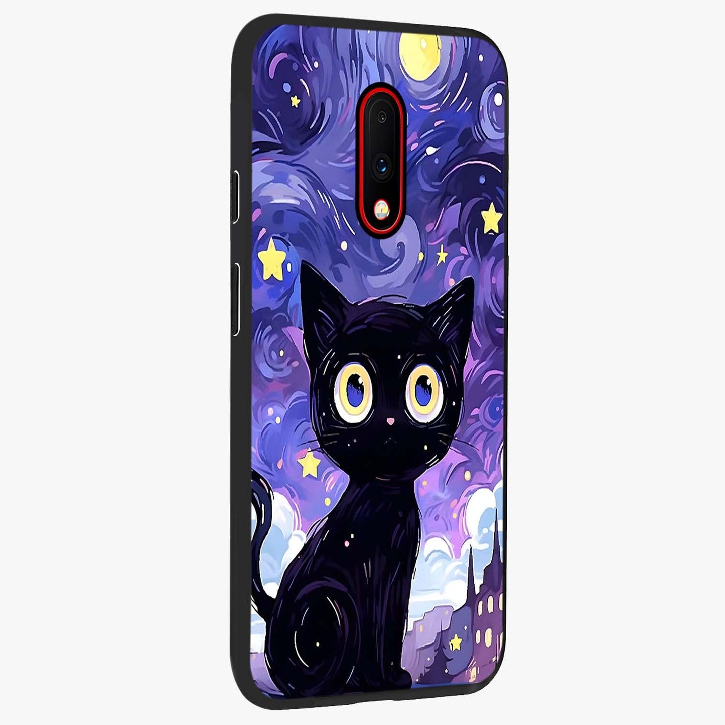 Abstract Cat Art Glass Case upright view showcasing creative feline illustration and aesthetic artistic style.