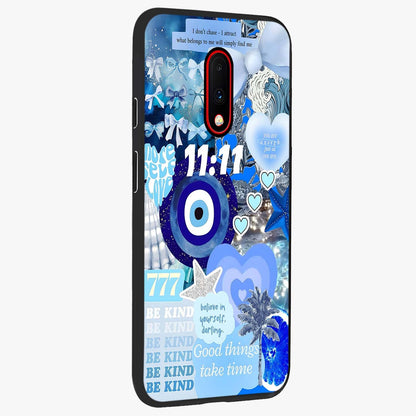 Aesthetic Be Kind Eye Glass Case upright view showcasing stylish eye illustration with positive message theme.