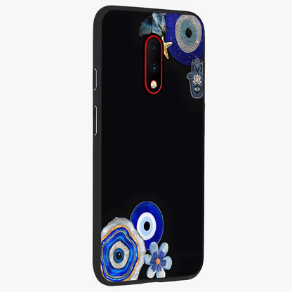 Aesthetic Blue Evil Eye Glass Case upright view showcasing mystical evil eye graphic with minimal aesthetic style.