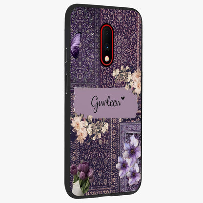 Antique Floral Whisper Custom Name Glass Case upright view showcasing delicate floral artwork with custom name feature.