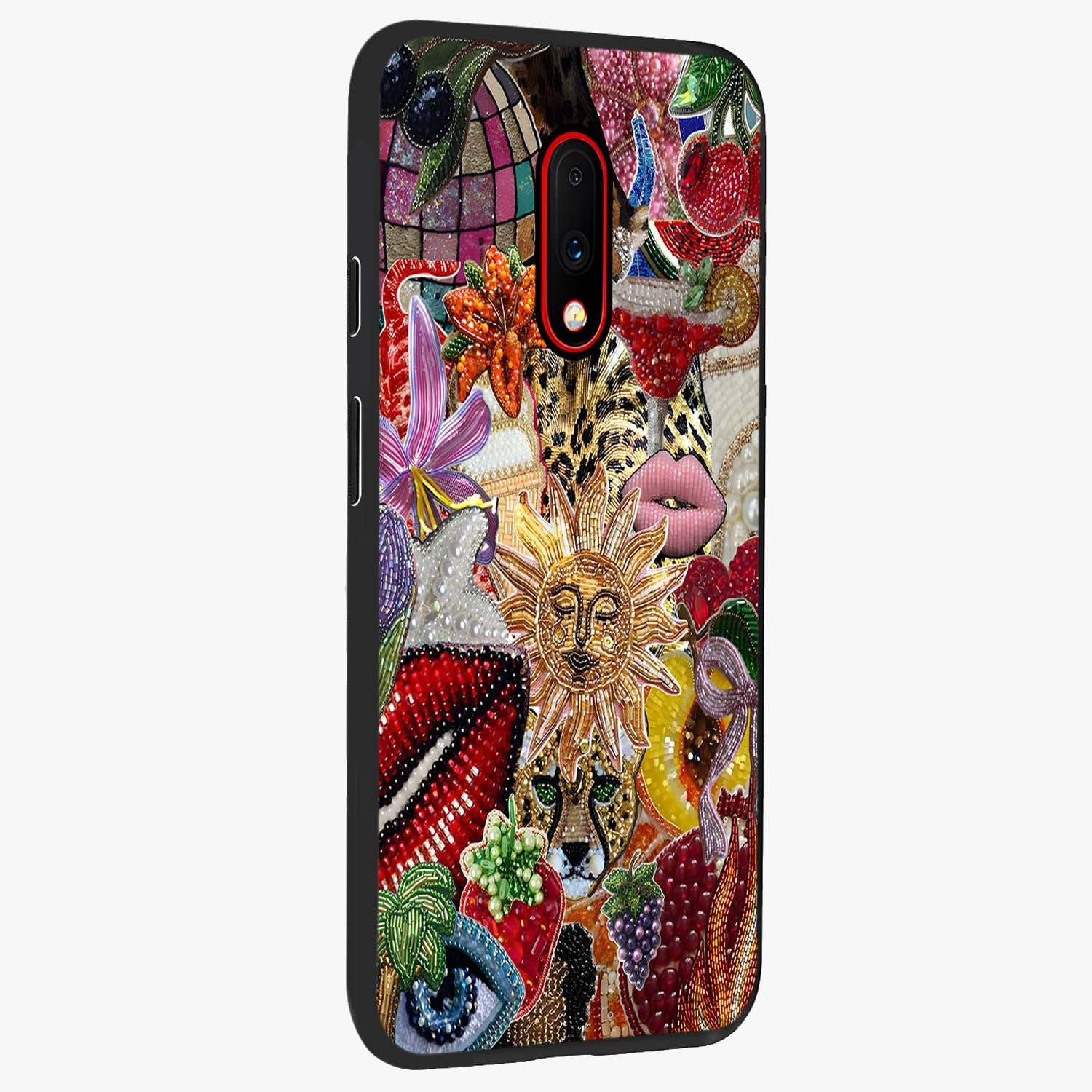 Beaded Fashion Jungle Glass Case upright view showcasing tropical jungle aesthetic with decorative bead elements.