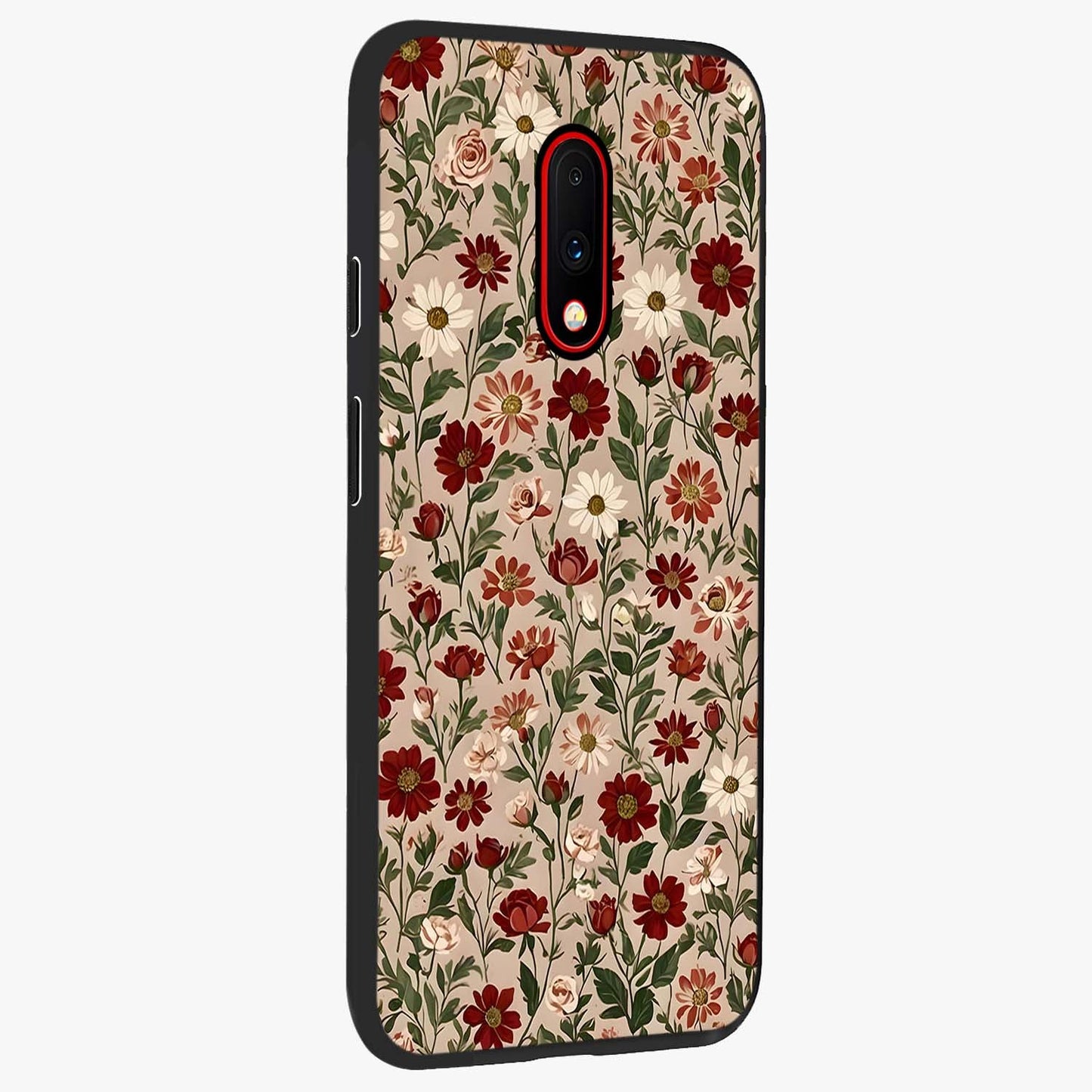 Biege Flower With Leaf Glass Case upright view showcasing delicate beige flower illustration with clean botanical style.