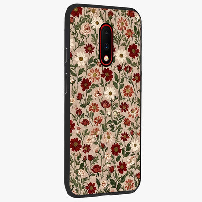 Biege Flower With Leaf Glass Case upright view showcasing delicate beige flower illustration with clean botanical style.