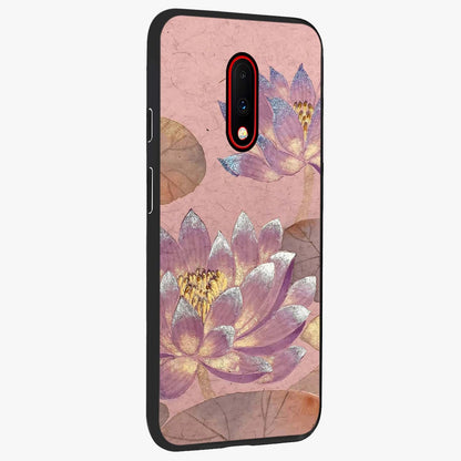 Blossom Mist Lotus Glass Case upright view showcasing graceful lotus flower design with peaceful botanical style.