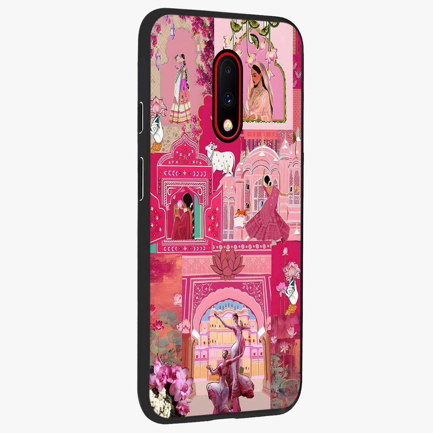 Blossoms of Rajasthan Glass Case upright view showcasing colorful floral design inspired by traditional Indian art.