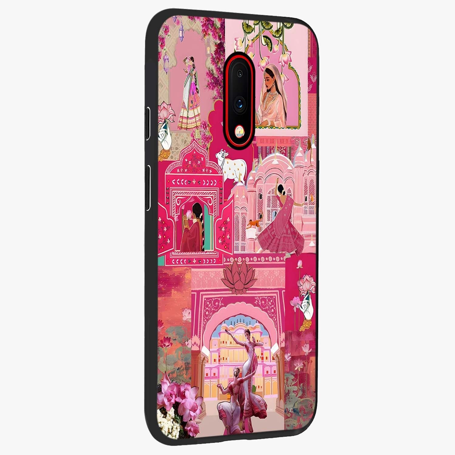 Blossoms of Rajasthan Glass Case upright view showcasing colorful floral design inspired by traditional Indian art.