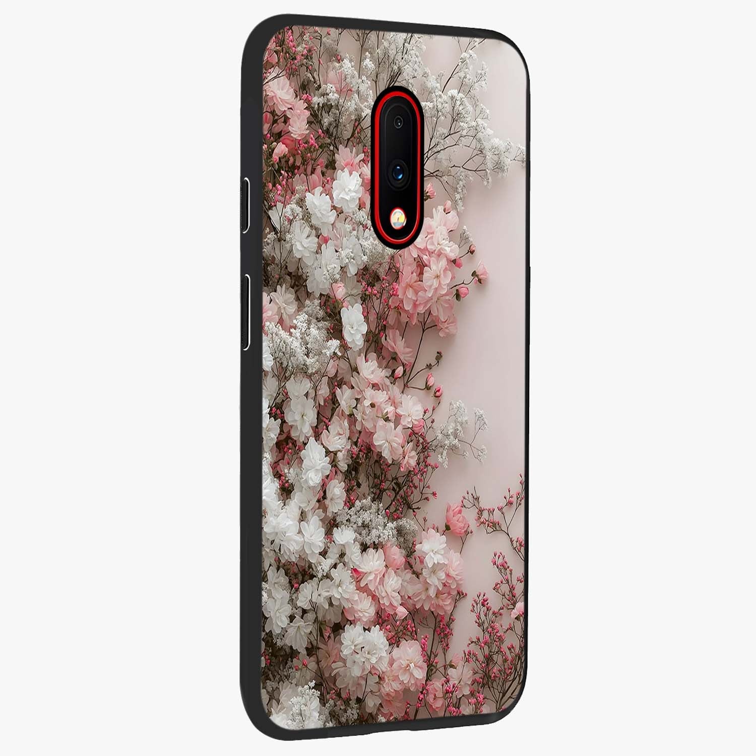 Blush Blossom Cloud Glass Case upright view showcasing calm floral cloud artwork with gentle dreamy theme.