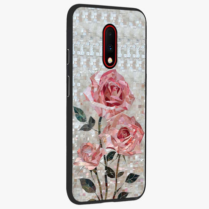Blush Mosaic Bloom Glass Case upright view showcasing decorative floral mosaic artwork with stylish modern aesthetic.