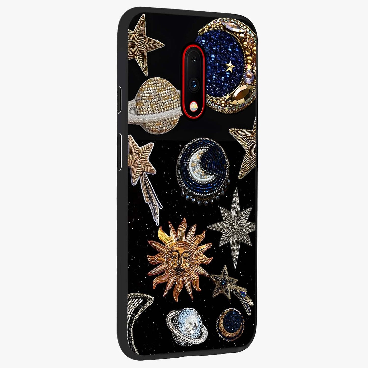 Celestial Gem Constellations Glass Case upright view showcasing cosmic constellation artwork with celestial aesthetic style.