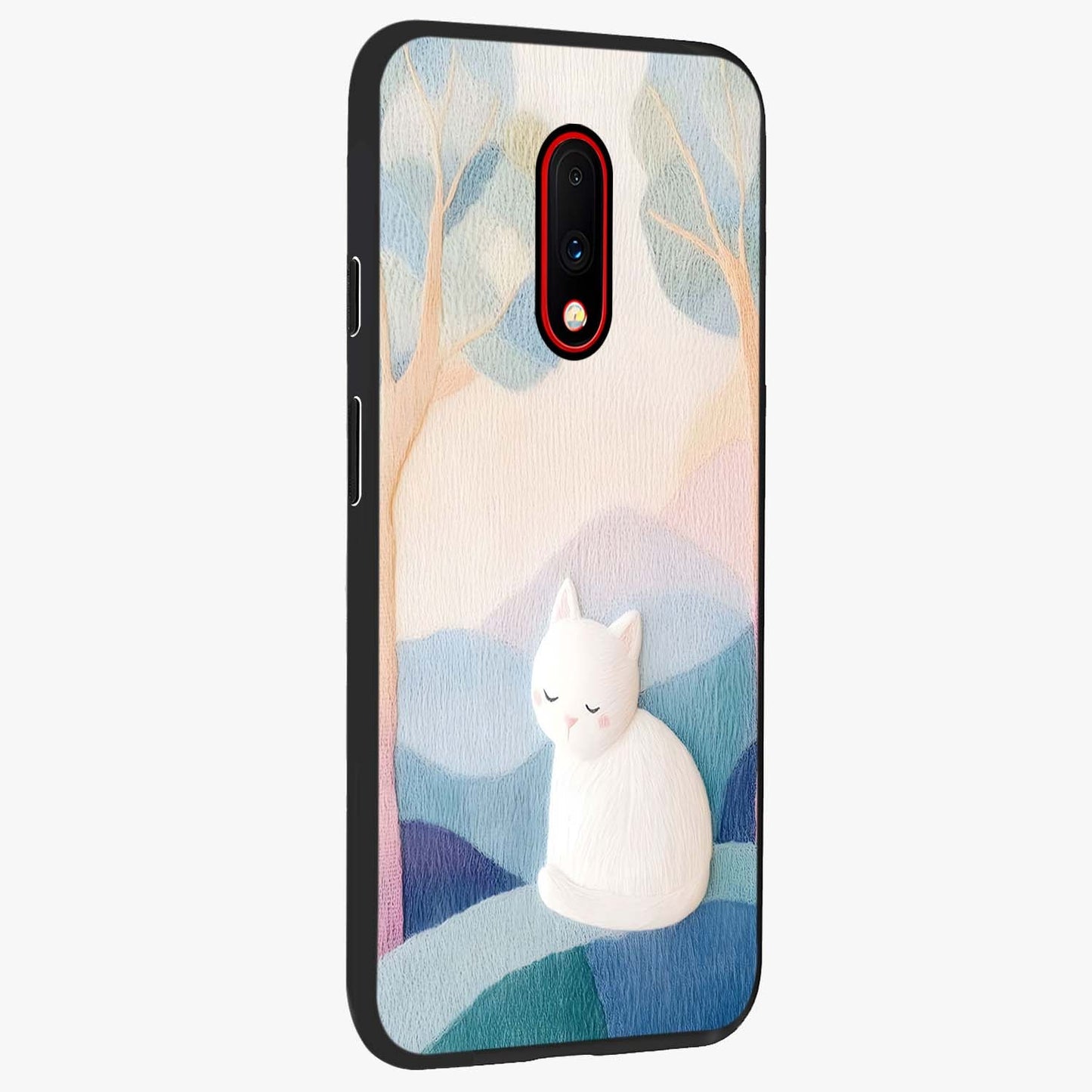 Cotton Dream Cat Glass Case upright view showcasing charming cat artwork with cozy dreamy theme.