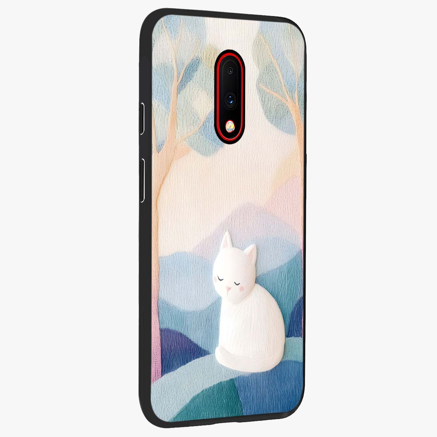 Cotton Dream Cat Glass Case upright view showcasing charming cat artwork with cozy dreamy theme.