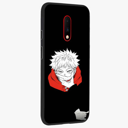 Crimson Chaos Smile Glass Case upright view showcasing expressive chaotic artwork with striking visual theme.