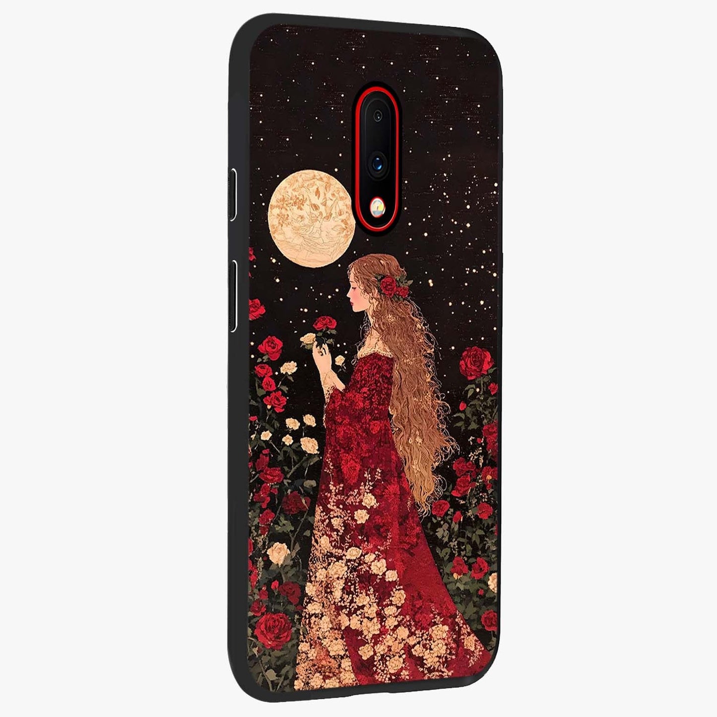 Crimson Dreams Glass Case upright view showcasing dreamy red toned artwork with modern aesthetic style.