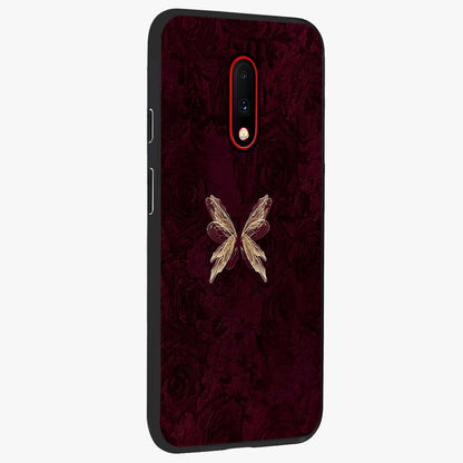 Crimson Fade Butterfly Glass Case upright view showcasing graceful butterfly artwork with soft crimson fade effect.