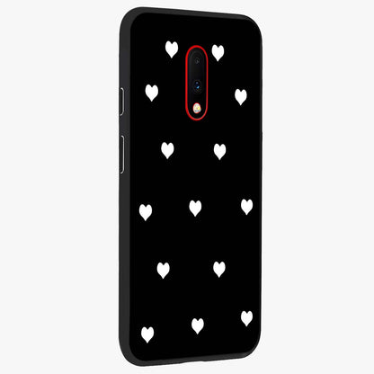 Cute And Simple White Hearts Glass Case upright view showcasing simple white hearts artwork with soft minimal theme.