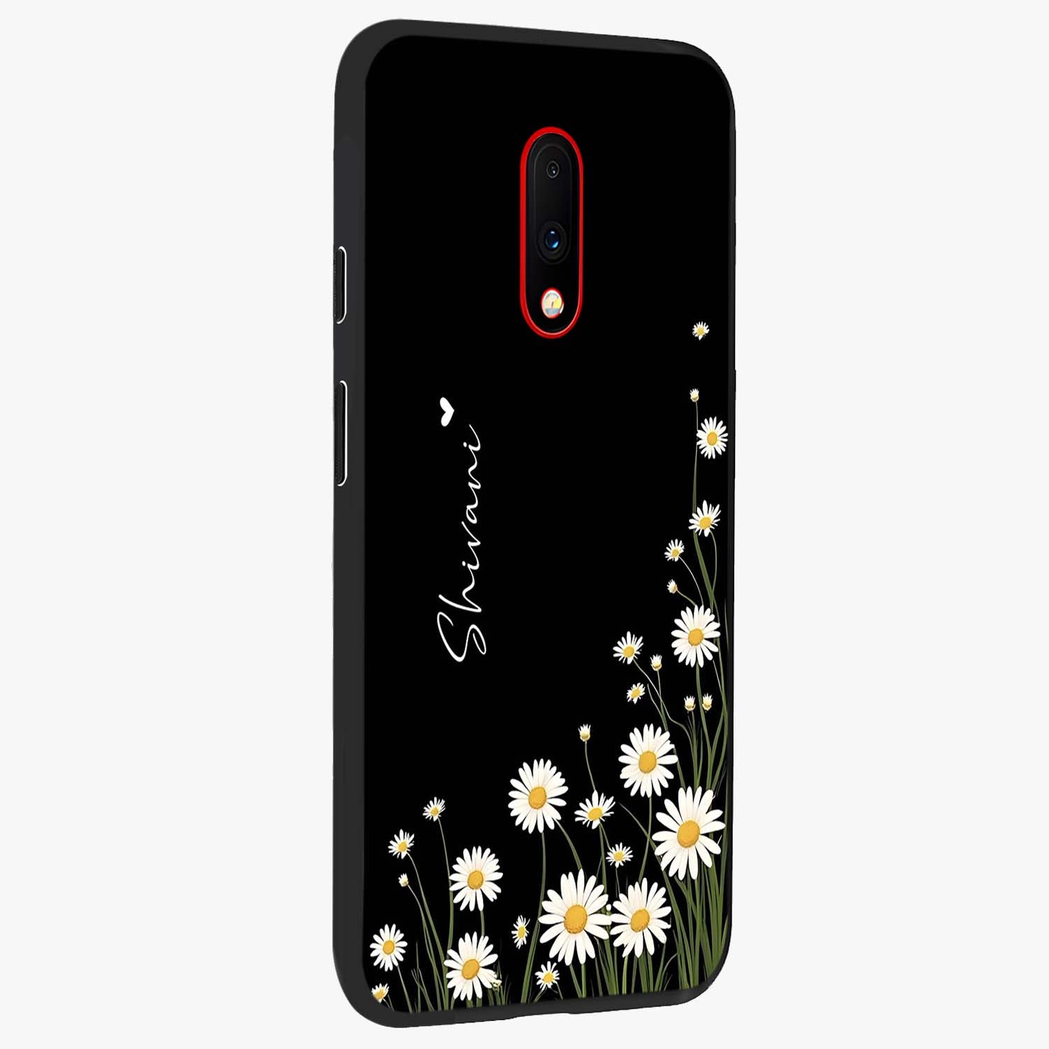 Daisy Cascade Custom Name Glass Case upright view showcasing elegant floral cascade design with personalized aesthetic.