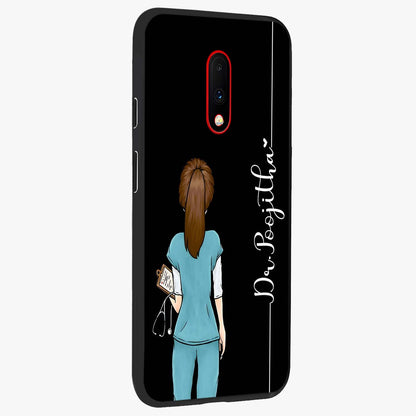 Doctor Pattern Custom Name Glass Case upright view showcasing healthcare themed design with personalized aesthetic.