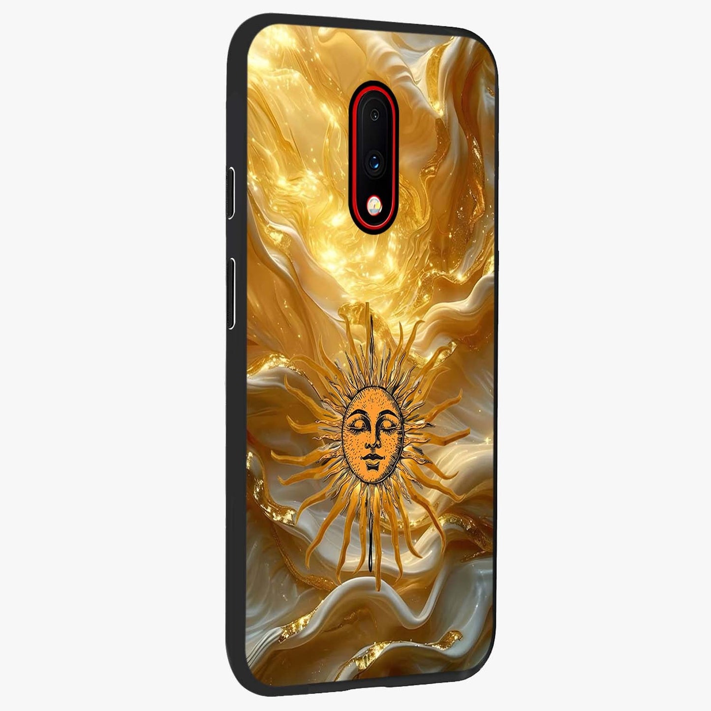 Eternal Golden Glow Glass Case upright view showcasing luminous golden artwork with luxurious visual theme.