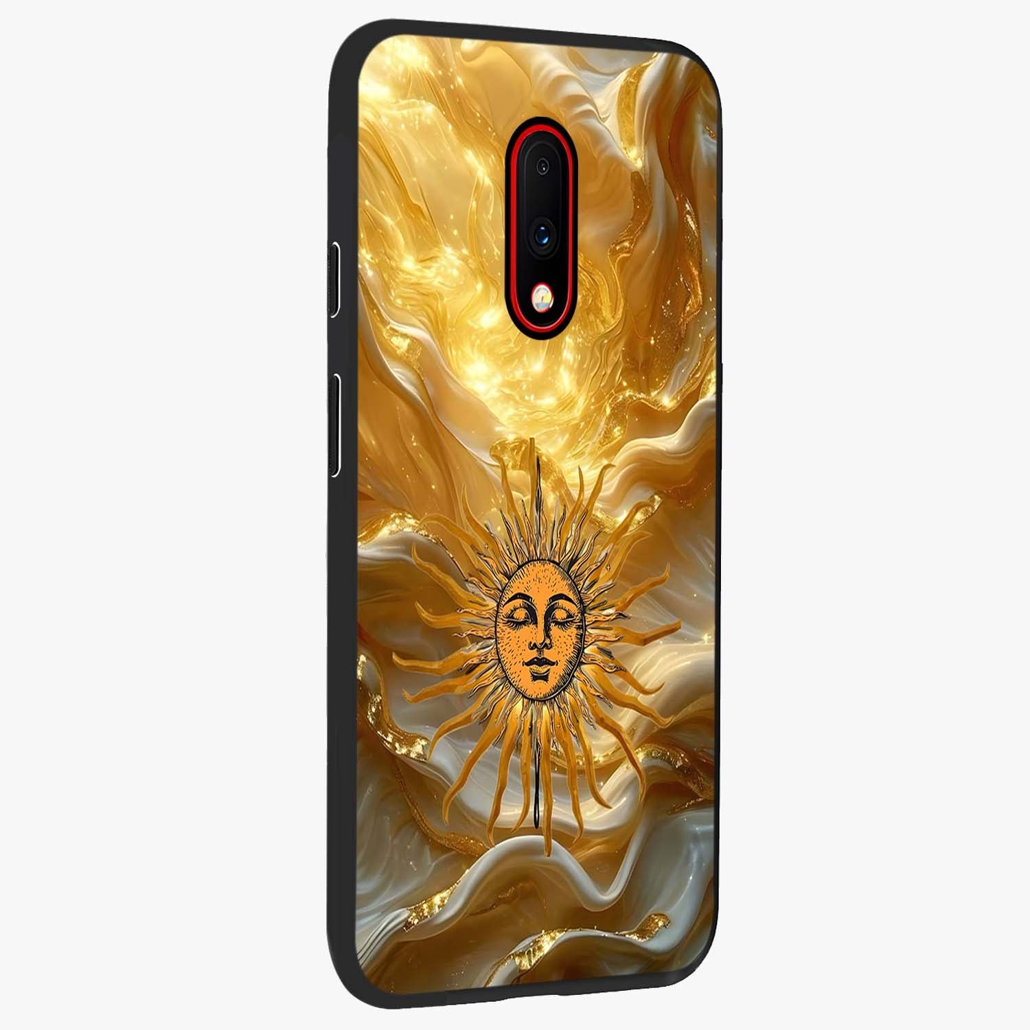 Eternal Golden Glow Glass Case upright view showcasing luminous golden artwork with luxurious visual theme.