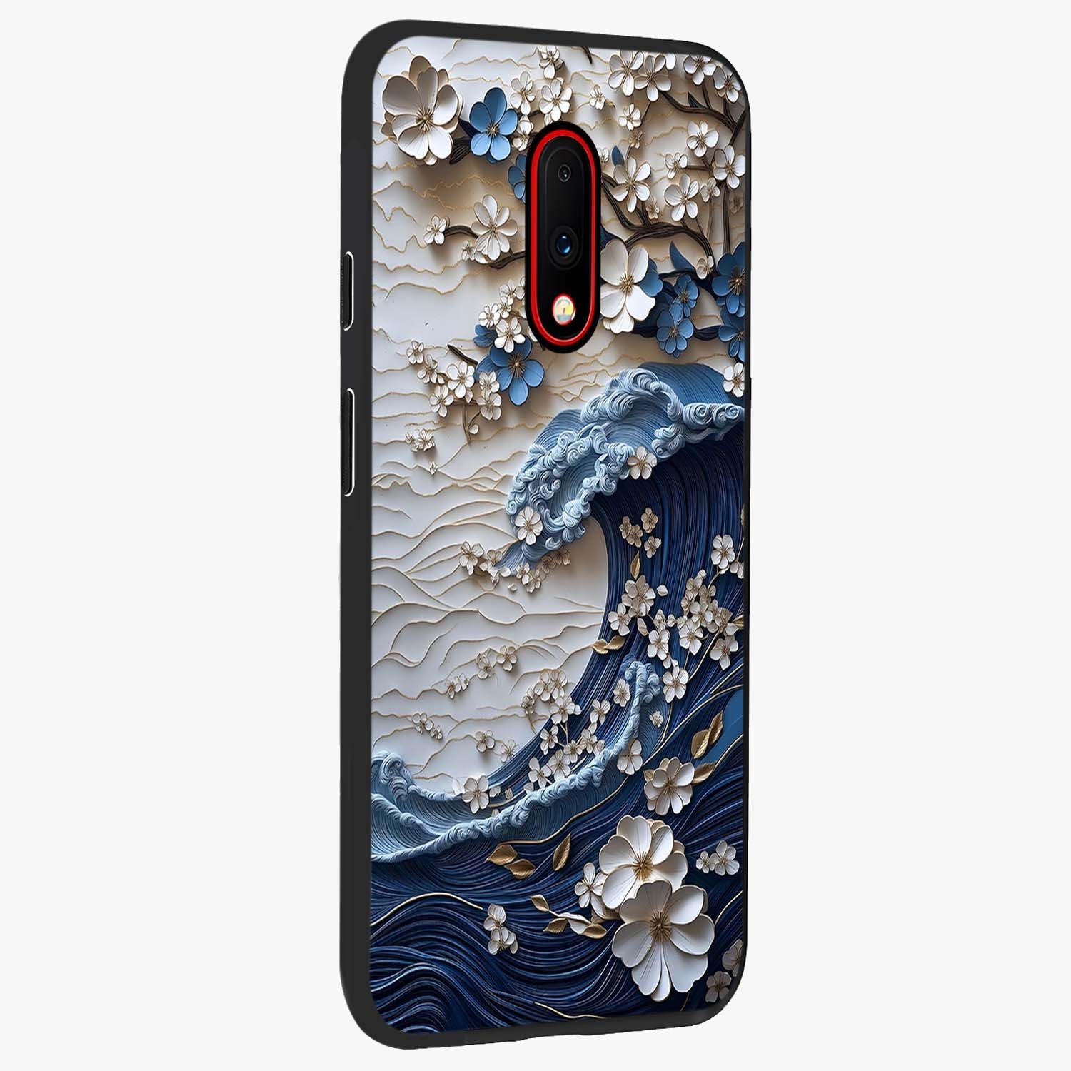 Floral Wave Origami Glass Case upright view showcasing creative floral origami artwork with artistic decorative theme.