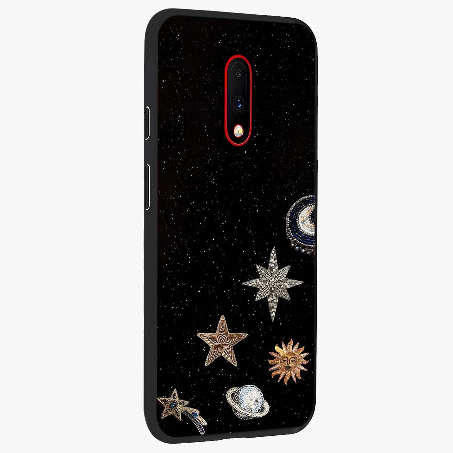 Galactic Charm Glow Glass Case upright view showcasing glowing cosmic charm artwork with magical celestial style.