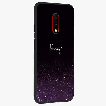 Glittery Purple Bokeh Custom Name Glass Case upright view showcasing vibrant purple sparkle artwork with personalized aesthetic style.
