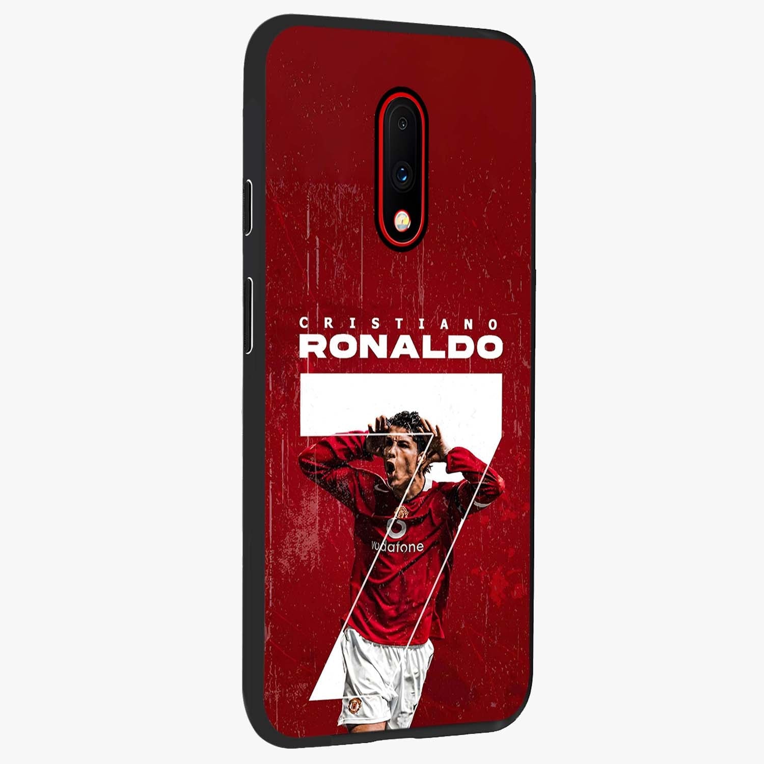 Goal Celebration Legacy Glass Case upright view showcasing dynamic football inspired artwork with victory celebration aesthetic.
