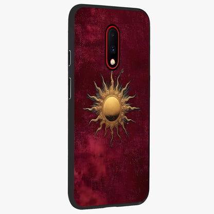 Golden Sun Minimalism Glass Case upright view showcasing simple golden sun artwork with elegant minimalist style.