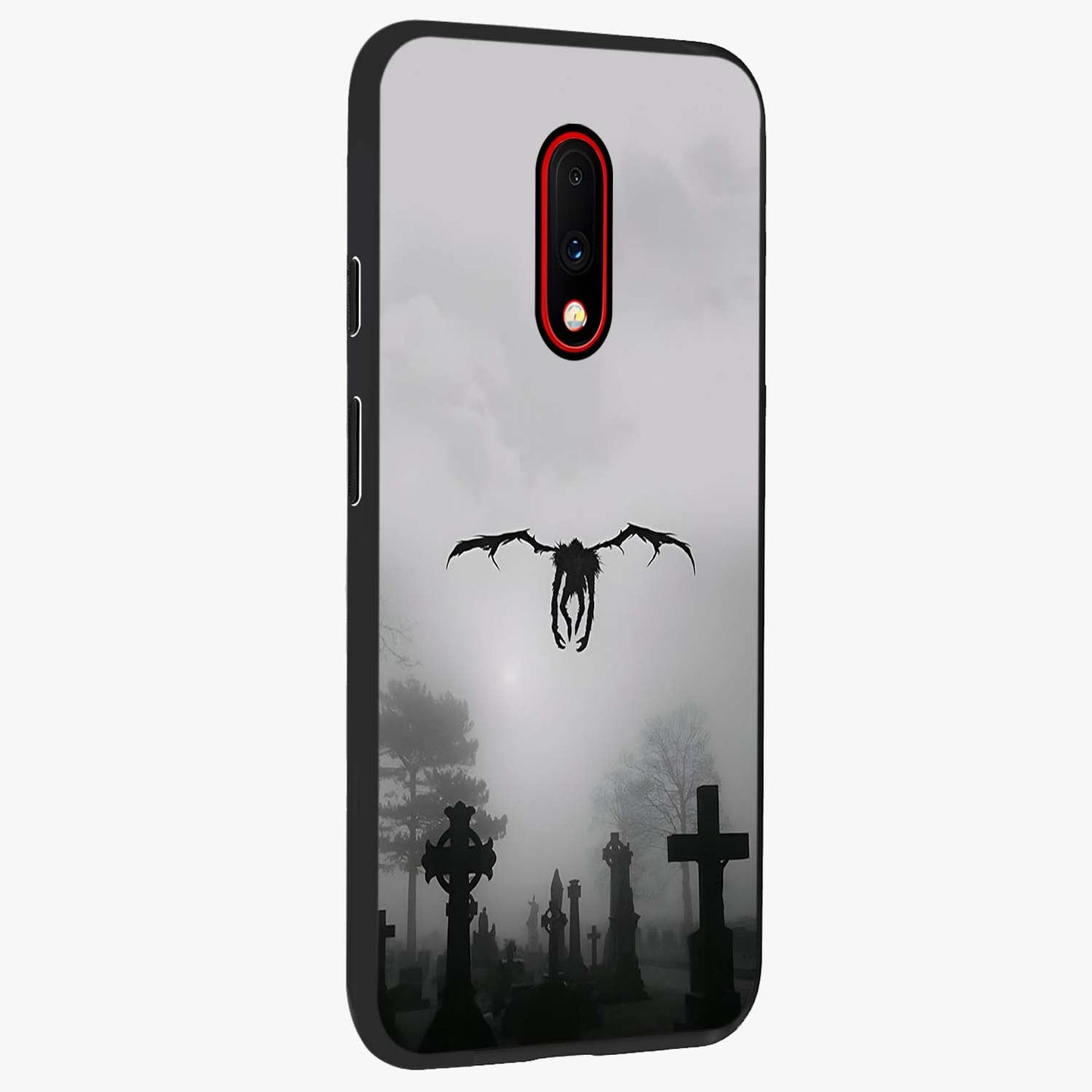 Graveyard Shadow Descent Glass Case upright view showcasing haunting graveyard artwork with dramatic dark theme.