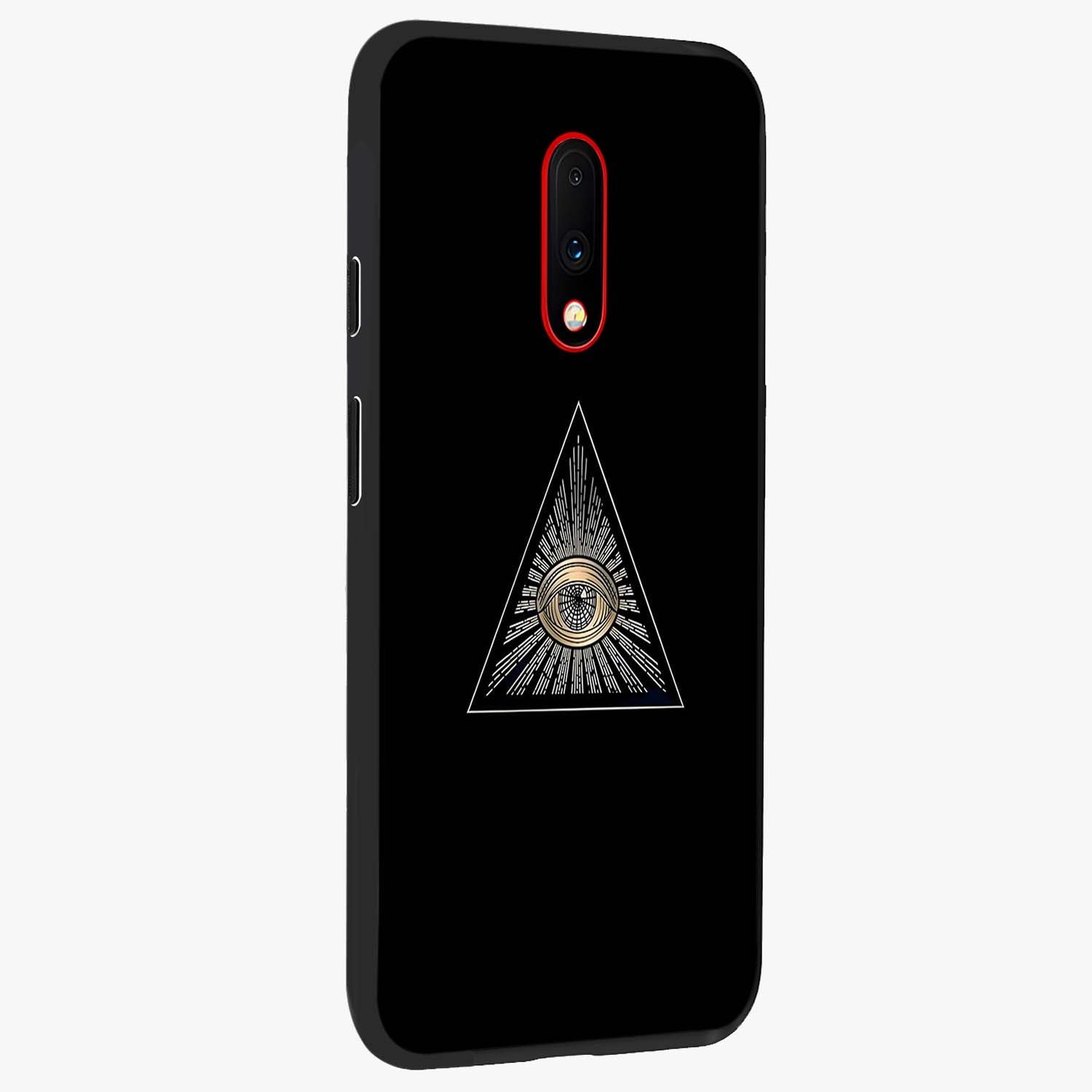 Illuminati Evil Glass Case upright view showcasing striking illuminati artwork with mysterious symbolic theme.