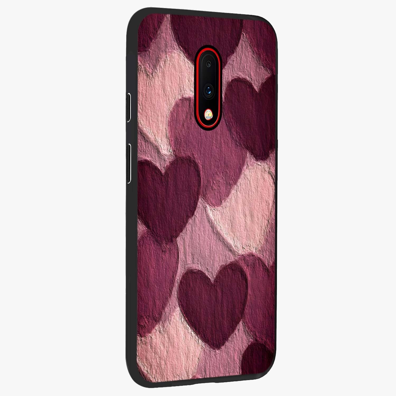 Layered Paper Hearts Glass Case upright view showcasing decorative layered heart artwork with sweet love theme.