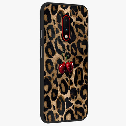 Leopard Wild Cherry Glass Case upright view showcasing stylish leopard pattern artwork with trendy fashion theme.