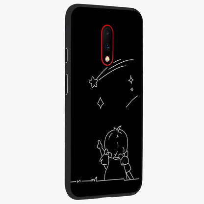 Line Art Girl With Shooting Stars Glass Case upright view showcasing delicate shooting stars artwork with minimal artistic theme.