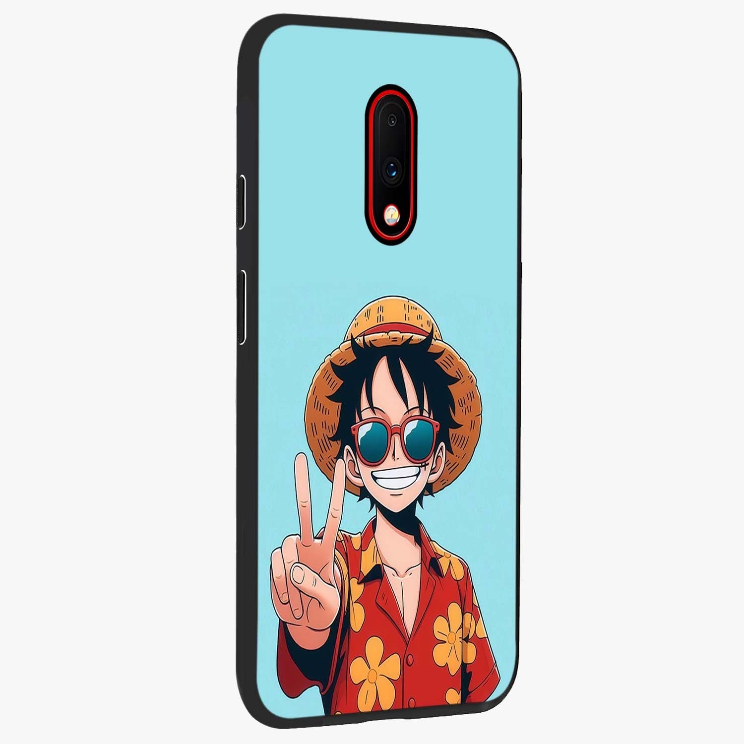 Luffy Summer Anime Vibe Glass Case upright view showcasing dynamic anime artwork with bright adventurous theme.