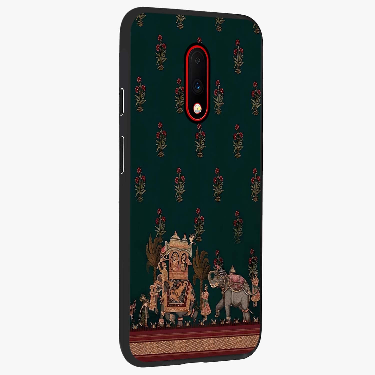 Macmerise Glass Case upright view showcasing bold artistic artwork with contemporary design theme.