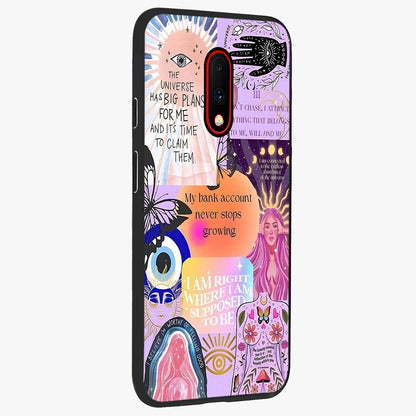 Manifestation Collage Glass Case upright view showcasing artistic manifestation themed artwork with creative style.