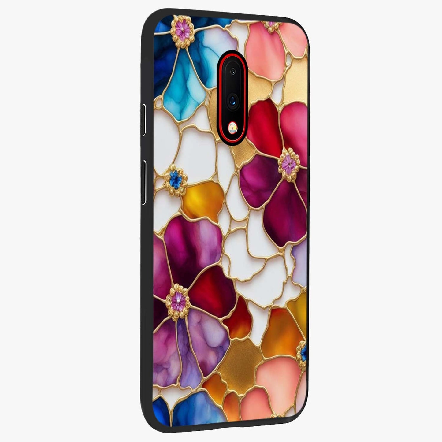Marble Flower Pattern Glass Case upright view showcasing decorative marble flower artwork with refined style.