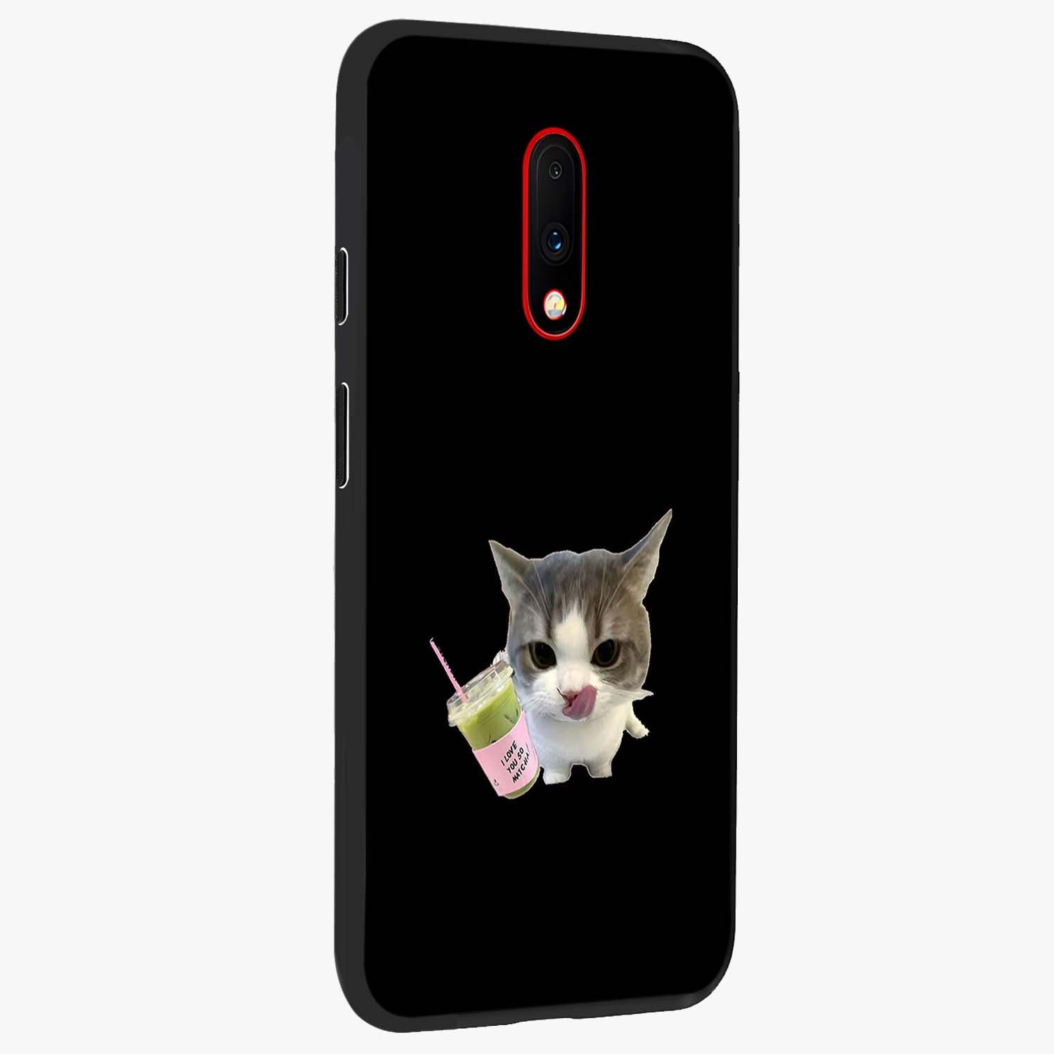 Matcha Cat Style Glass Case upright view showcasing charming cat artwork with cozy aesthetic theme.