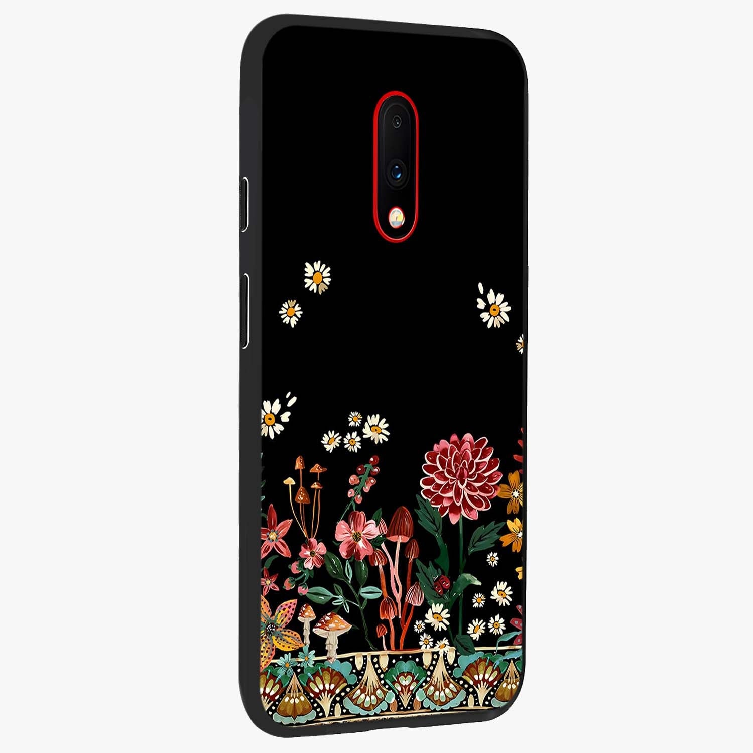 Midnight Bloom Pattern Glass Case upright view showcasing decorative floral artwork with deep night themed palette.
