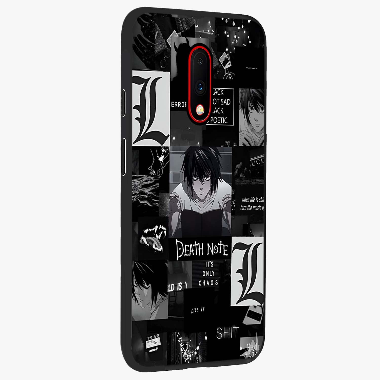 Midnight Chaos Mind Glass Case upright view showcasing expressive abstract artwork with bold dark theme.
