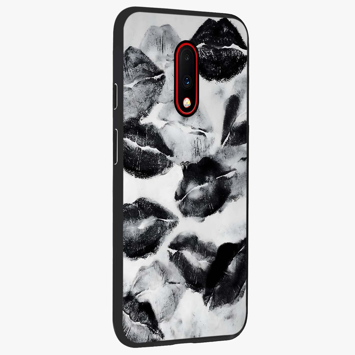 Midnight Kiss Marks Glass Case upright view showcasing stylish kiss mark artwork with trendy romantic theme.