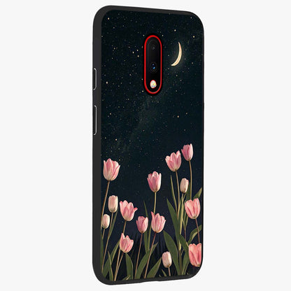 Midnight Tulip Whispers Vibe Glass Case upright view showcasing graceful tulip artwork with calm botanical theme.