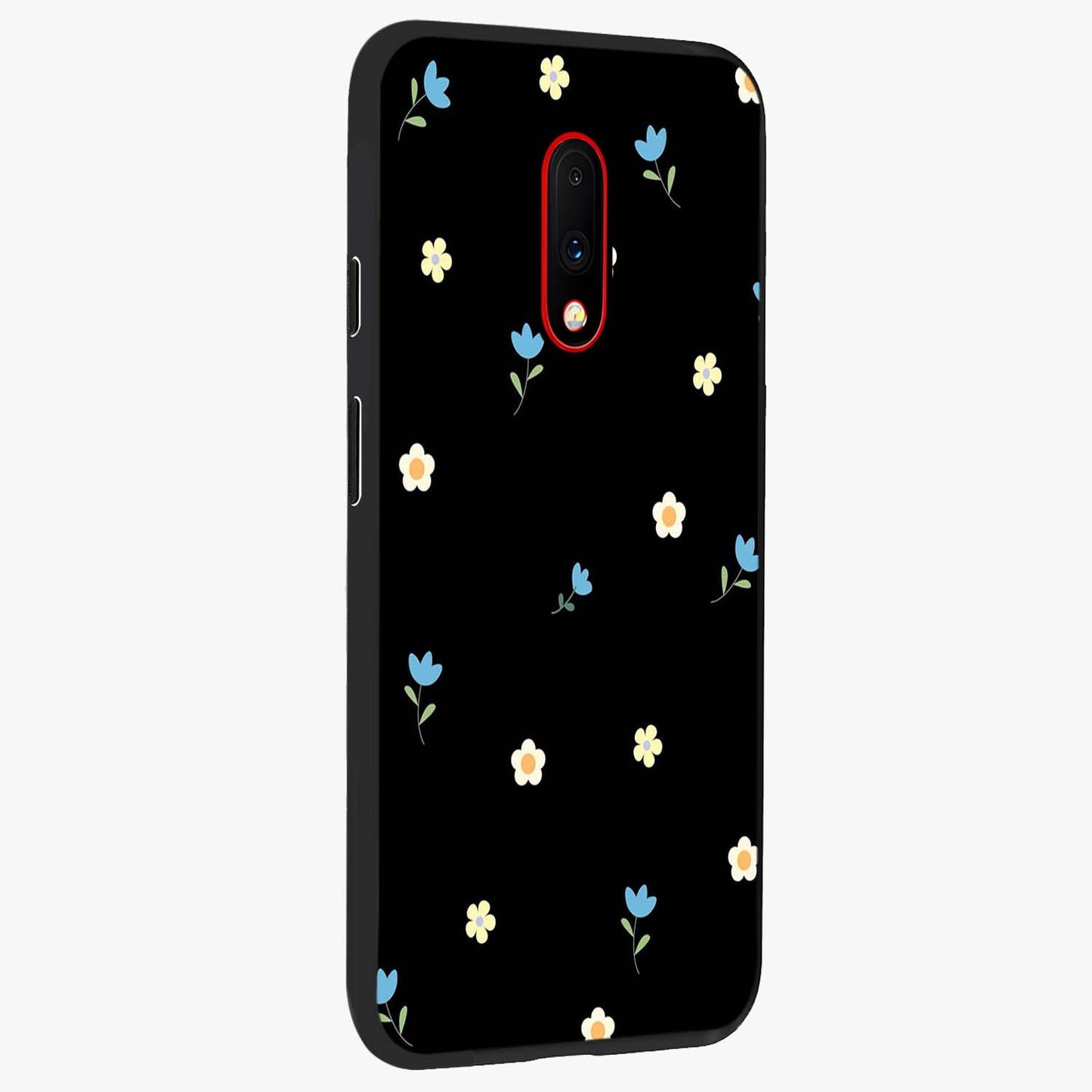 Minimal Petal Whispers Glass Case upright view showcasing elegant floral artwork with modern minimalist style.